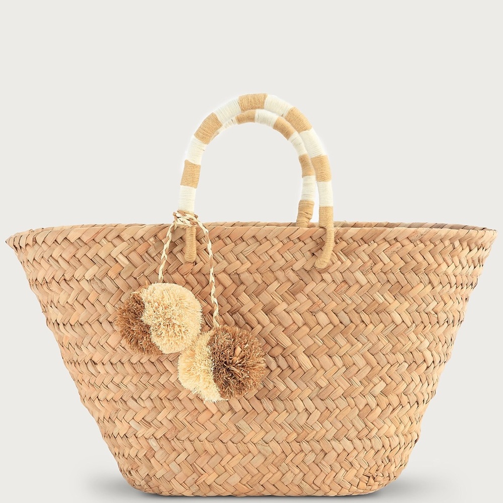 Kayu Natural Straw Tote Bag with Pom Pom Accents by J Crew